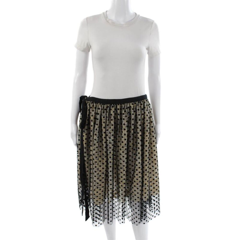 Tae Park Womens Wrap Polka Dot Knee Length Skirt Beige Polyester Size M